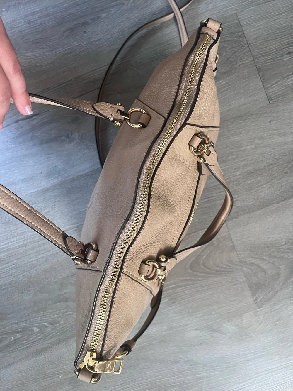 Coach Taupe Pebbled Leather Shoulder Satchel